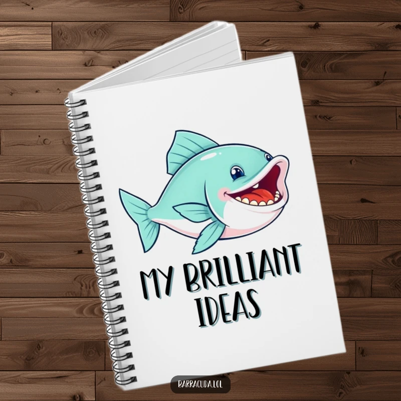 Funny fish notebook featuring a sleek swimmer with a wide, toothy grin, swimming with glee, ideal for journaling.