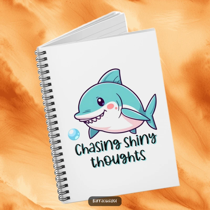 Funny Kawaii Barracuda Notebook: Cover art of a cute fish playfully chasing a small, shimmering bubble, ready for your notes.