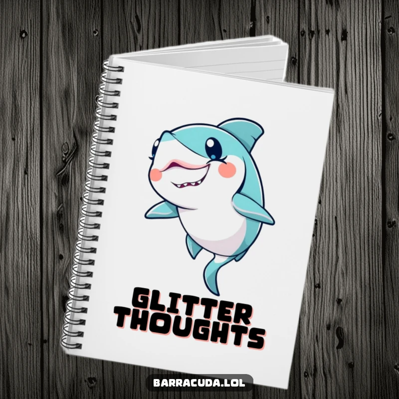 Funny Kawaii Barracuda Notebook: a cute barracuda winks with a glitter trail, perfect for jotting magical ideas.