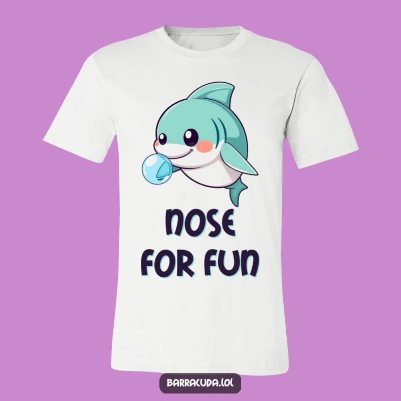 Funny Playful Barracuda T-Shirt - Kawaii Nudging Bubbles Design