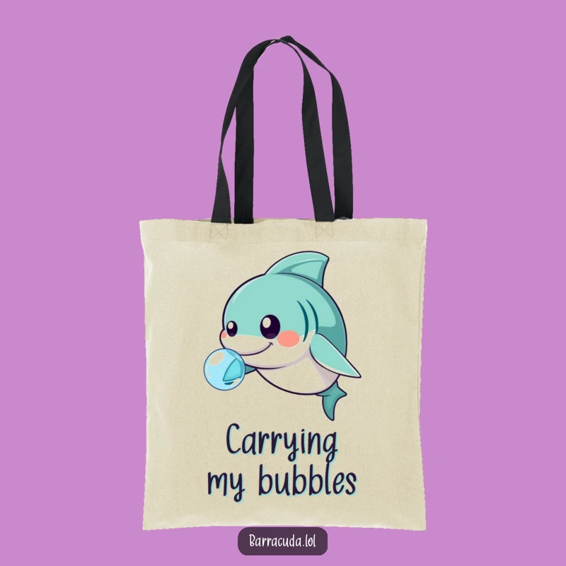 Funny Playful Barracuda Tote Bag - Kawaii Nudging Bubbles for Errands