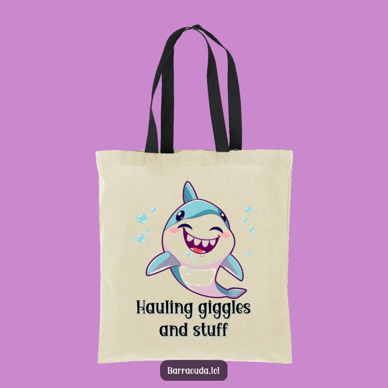 Funny Kawaii Barracuda Tote Bag: Giggling Bubble Style, Carry Your Fun