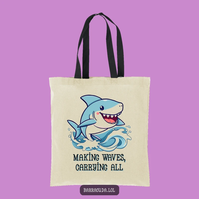 Funny Kawaii Barracuda Tote Bag: Happy Waves Carry-All, Perfect Humorous Gift for Stylish Errands