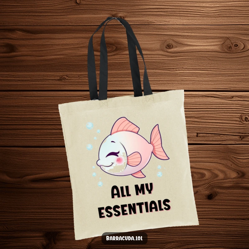 Funny fish tote bag with a playful fish winking cheekily, surrounded by charming tiny bubbles, perfect for daily use.